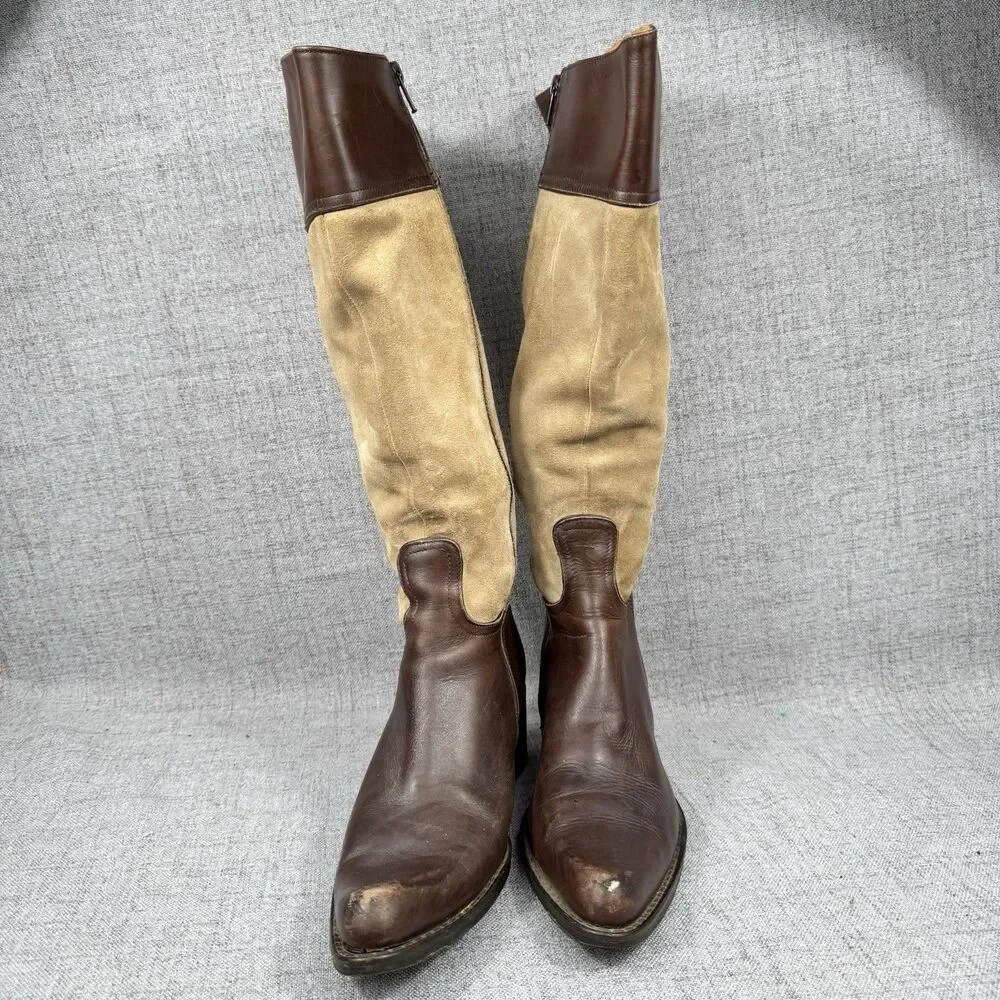 Coach Boots Womens 8.5 B Olivia Knee High Riding Two Tone Brown Leather Suede
